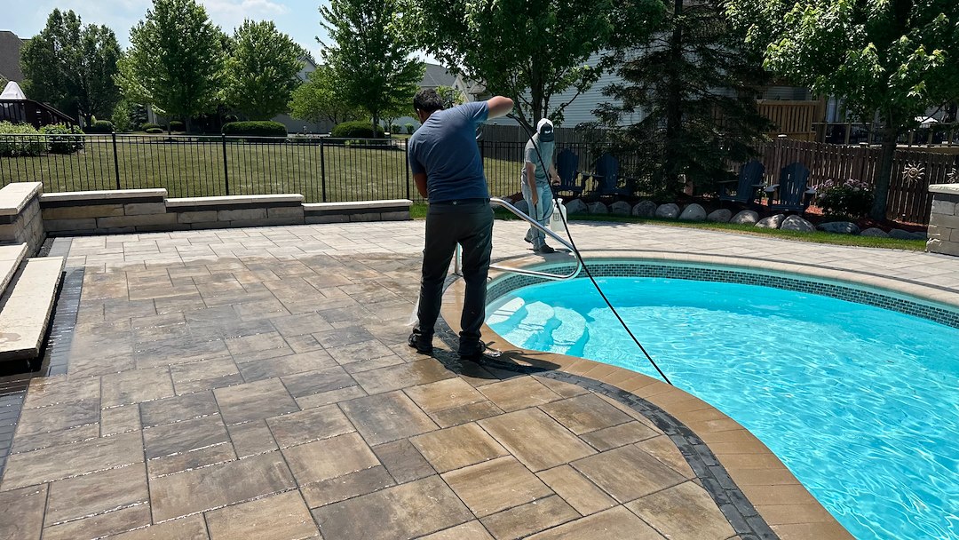 Poolside Patio Transformation in Naperville, IL: Expert Paver Cleaning, Sanding & Sealing by WeCleanPatios.com